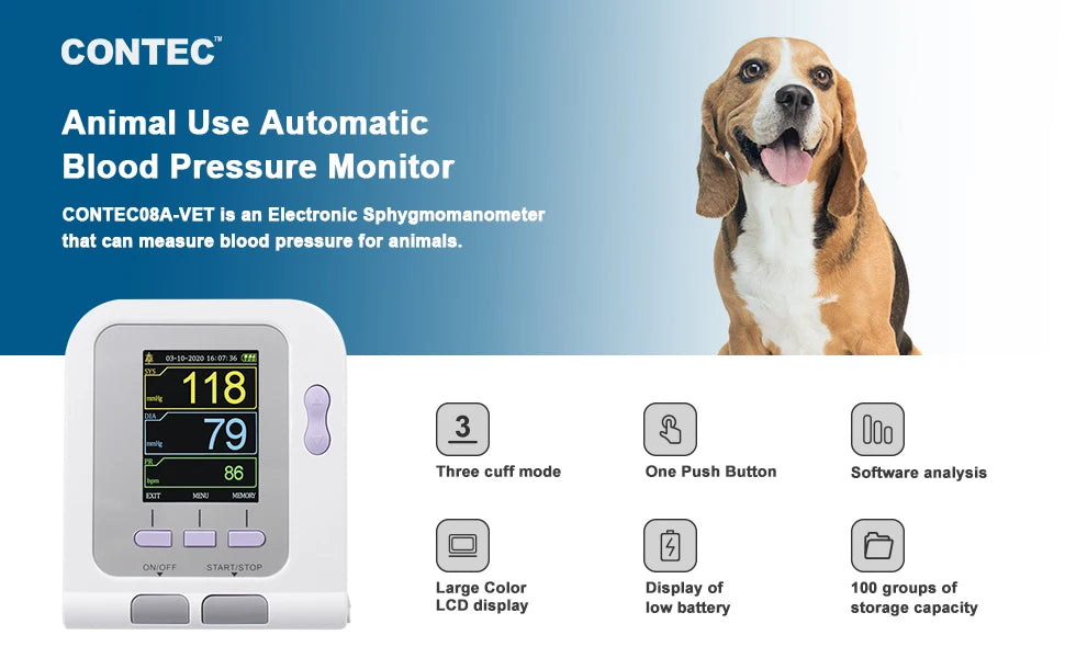 CONTEC08A-VET Digital Veterinary Blood Pressure Monitor NIBP Cuff,Dog/Cat/Pets Animal Care