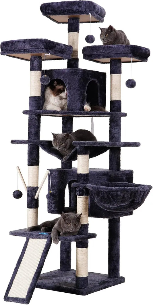 71 inches XL Large Cat Tower Multi-Level Cat House with 3 Padded Perches, Big Scratcher,