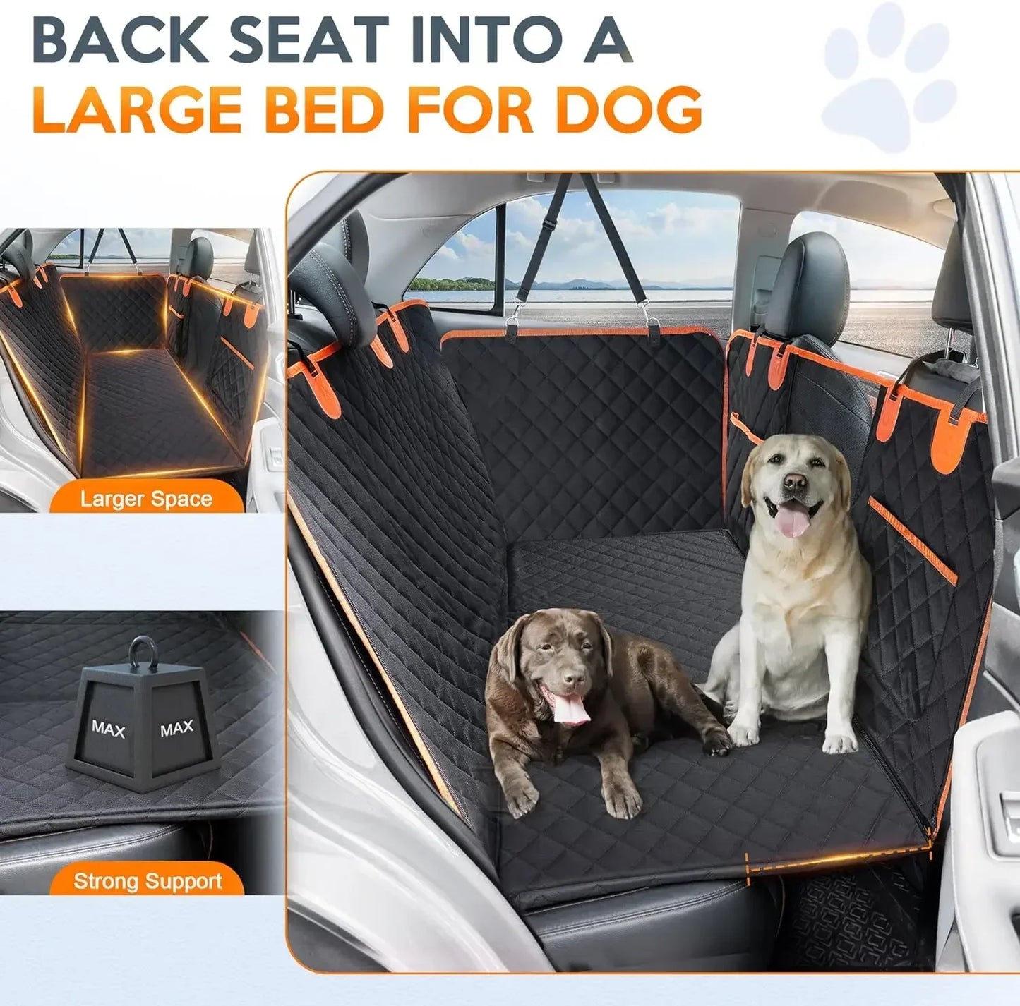 Back Seat Extender for Dogs with Hard Bottom, Car Seat Cover With Waterproof with Mesh Window