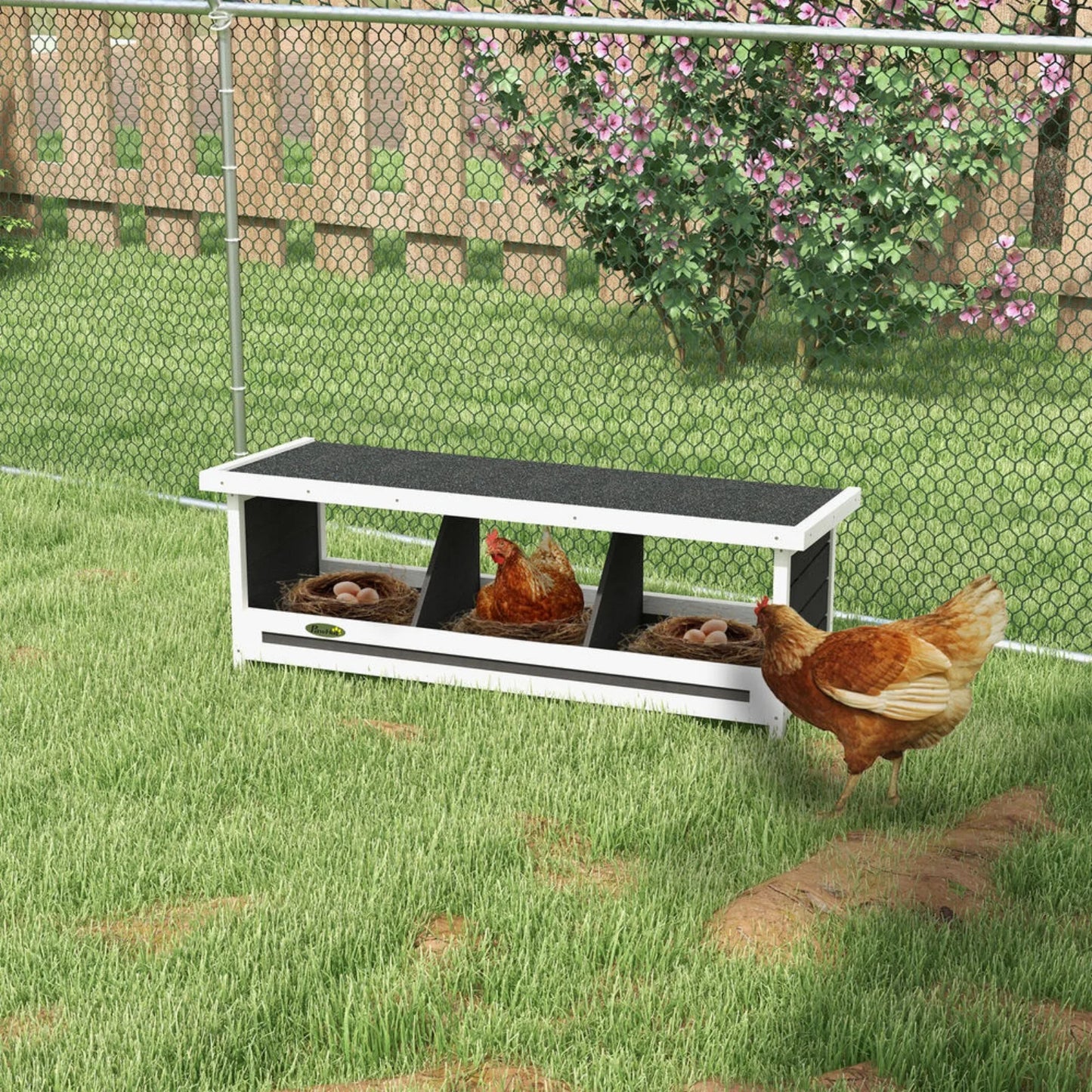 US Wood Nesting Boxes Chicken Coop 3 Hole Egg Laying Box Hen with Roof