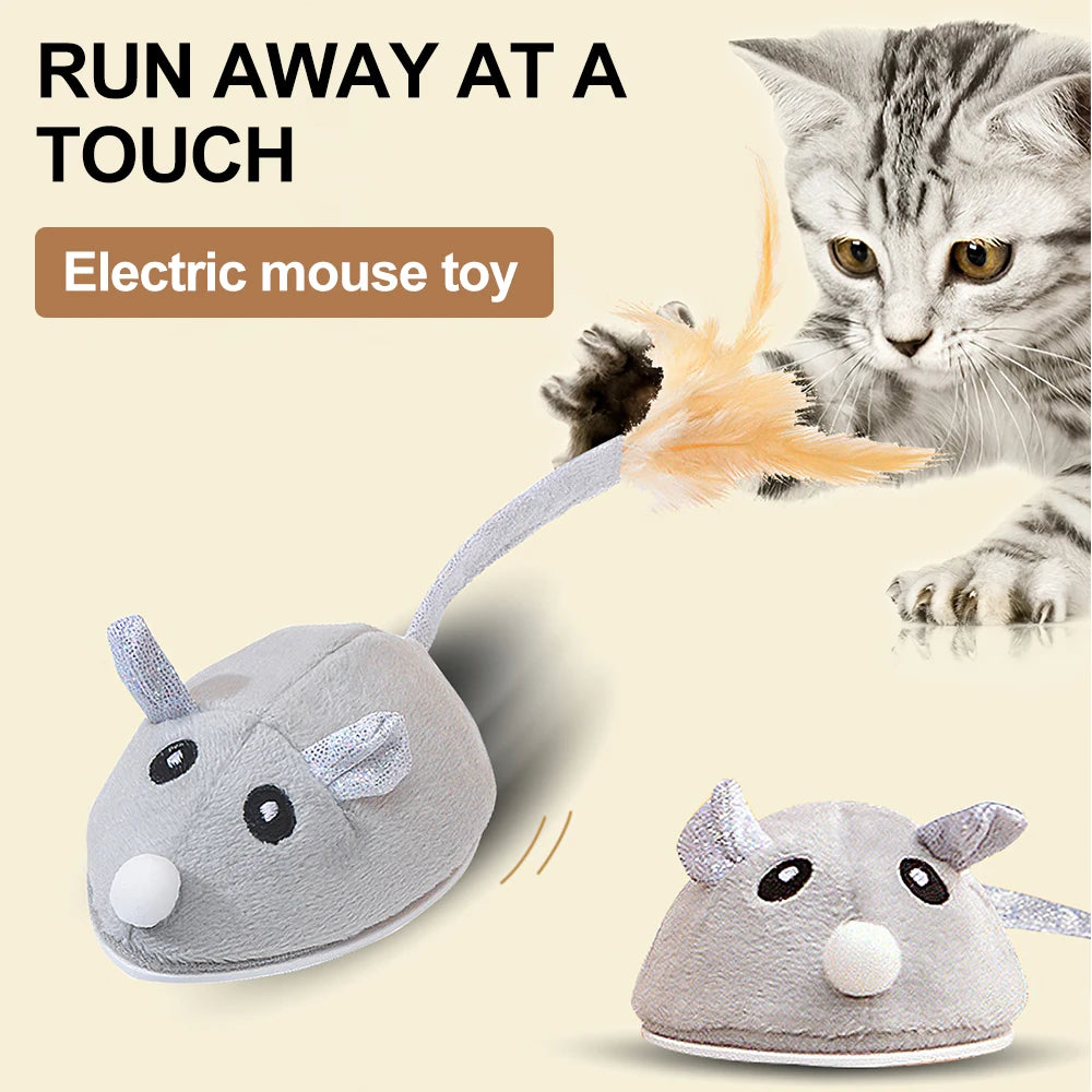 Automatic Interactive Plush Mouse Kitten Teaser Feather Toy Cute Motion Rat USB Rechargeable