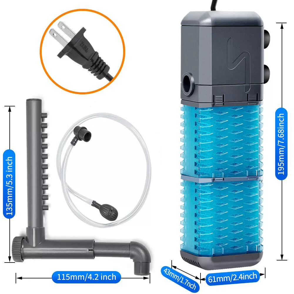 4-in-1 Internal Aquarium Fish Tank Filter Submersible Water Pump Oxygen Improve Water circulation