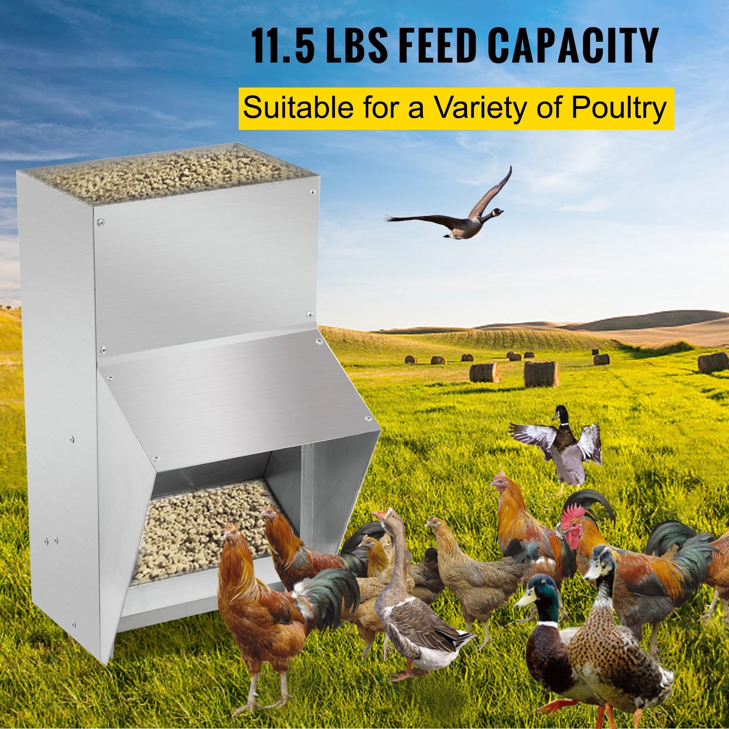 Sturdy Galvanized Steel Poultry Feeder Premium Chicken No Waste 11.5/25/30/50lbs