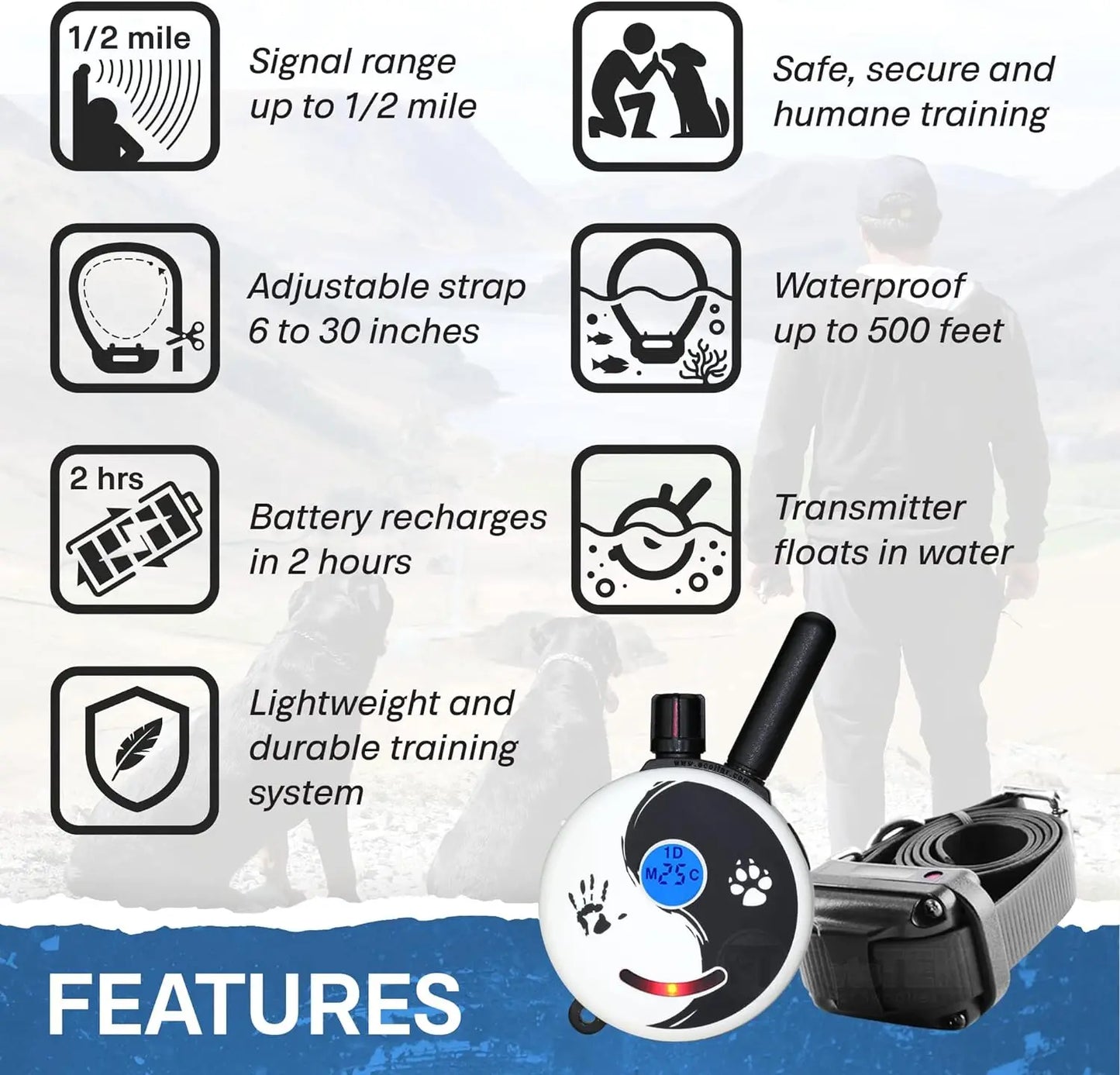 Electronic Training Collars 1/2 Mile Dog Remote - Static, Vibration & Tone Electric Training Collars