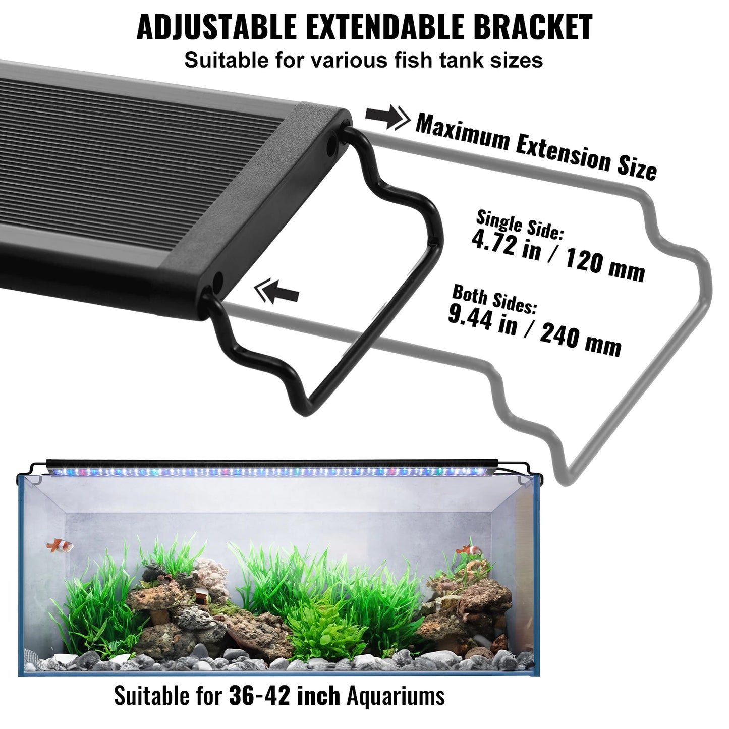 Full Spectrum Fish Tank Light with Natural Mode Adjustable Timer & 5-Level Brightness Extendable Brackets