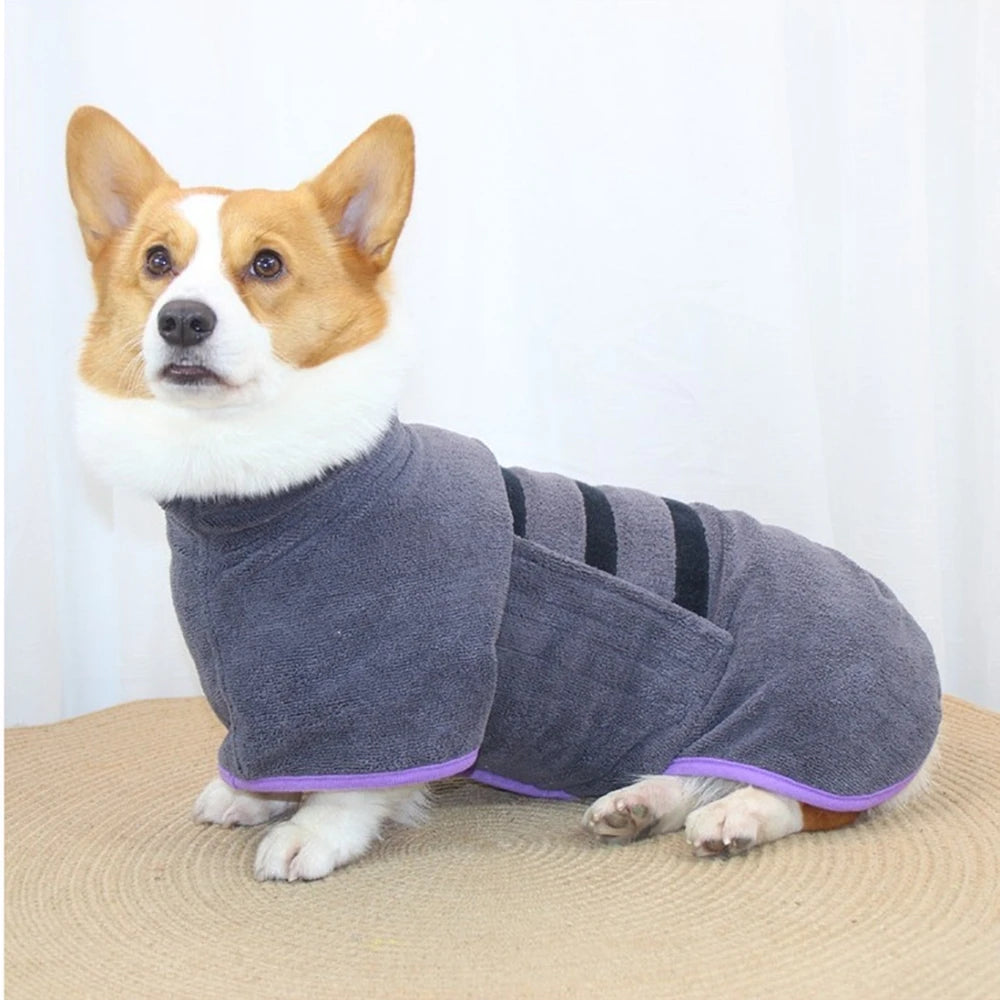 Dog Bathrobe Microfiber Quick Drying Coat Super Absorbent Luxurious Soft Bath Towel Adjustable Warm