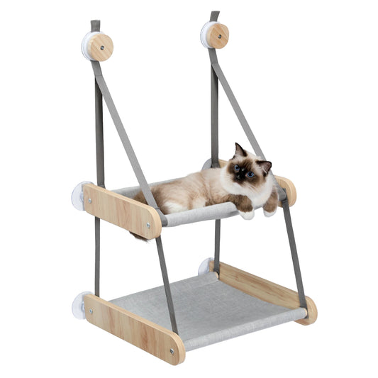 Double Window Hammock Mounted Perch Sleeping Hanging Shelf Cat Balcony Hanging Bed Adjustable Height