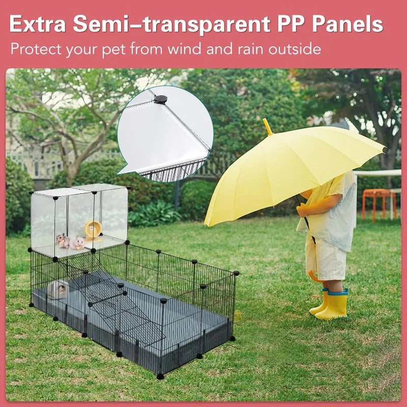 24 Panels Small Animal Playpen, Cage for Guinea Pigs, Indoor Outdoor Portable Metal Wire Yard Fence