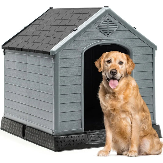 Large Plastic Dog House, Outdoor and Indoor Water Resistant, Easy Assembly, Sturdy, 41"