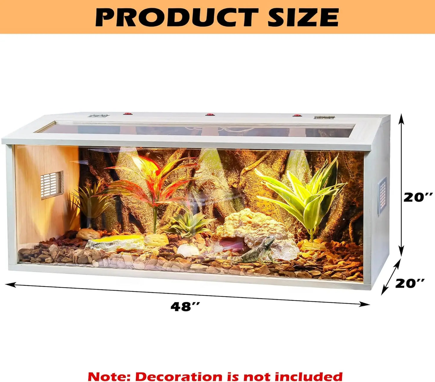 68 Gallon Reptile Terrarium Tank 48"  With Roof Door with Built-in Lamp Fixture