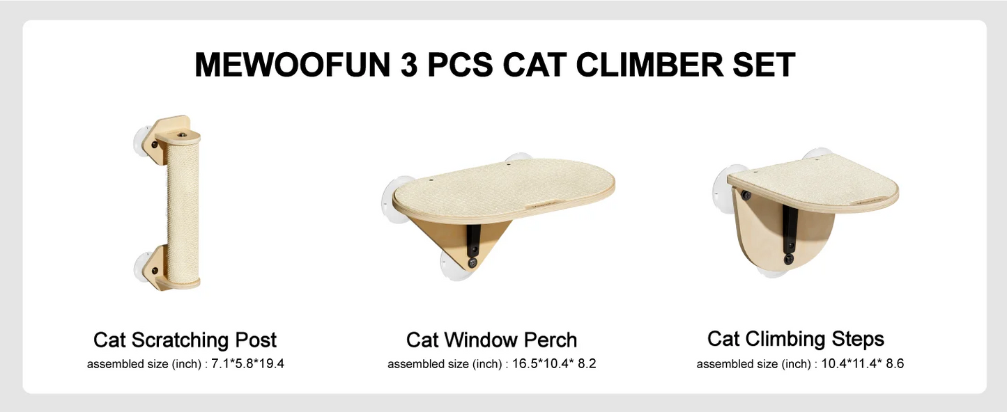 Perch Hammock with Climbing Steps and Scratching Post Wooden Window Mounted Cat Bed