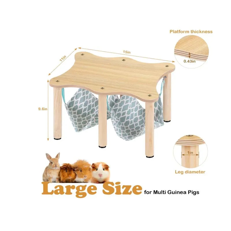 Bed with Natural Wooden Stand, Large Hideout Hanging Hammock for Small Animals