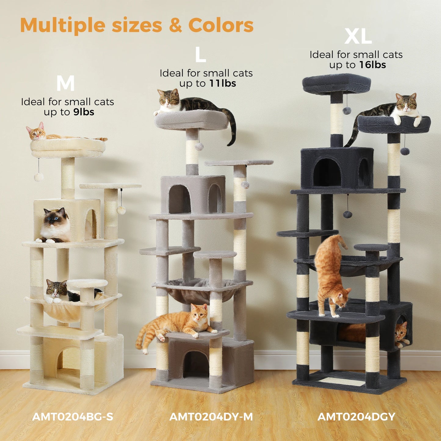 Large Cat Tree and Tower With Sisal-Covered Scratching Posts Spacious Hammock Padded Perches and Condos