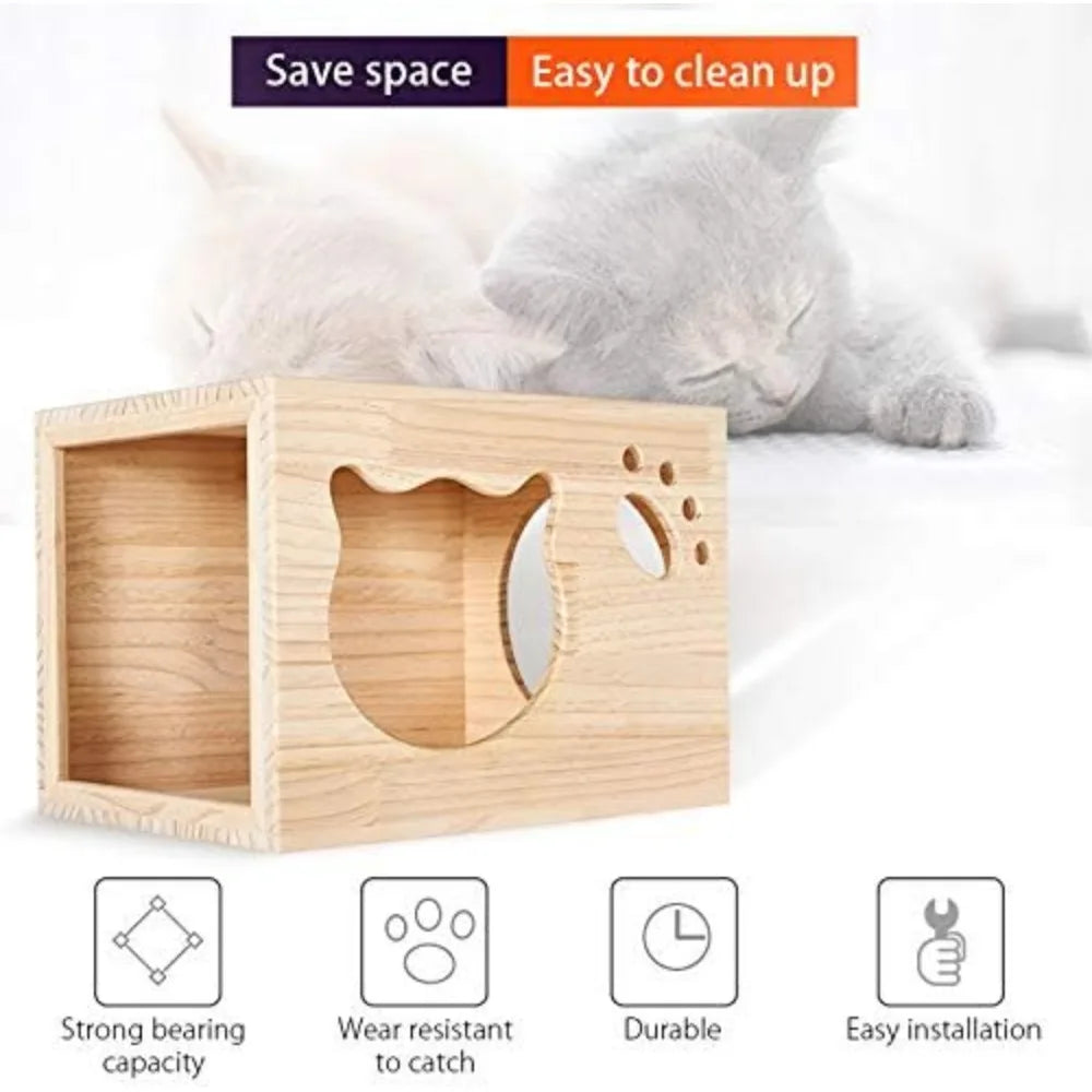 9pcs Wall Wood Climber Set - 2 Cat Condos Houses 4 Shelves 2 Ladders 1 Sisal Cat Scratching Post Cat Steps