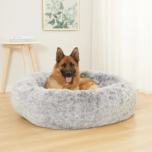 45 Inches Anti-Anxiety Washable Plush Round Pet Beds, Non-Slip Bottom, Calming Donut Dog Bed