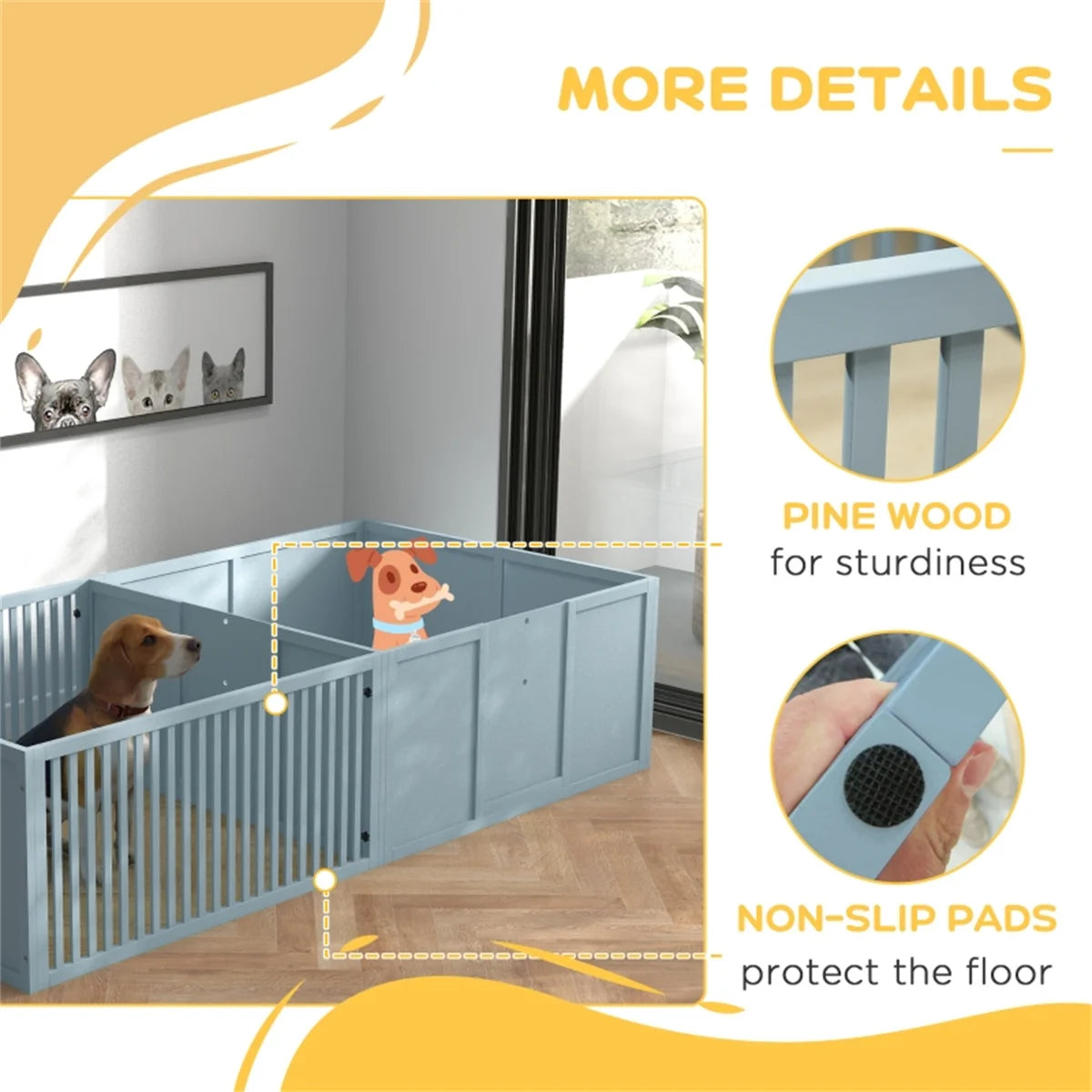 Wooden Freestanding Foldable Pet Gate for Dogs Whelping Box, Doorway, Stairs, Extra Wide Pet Playpen