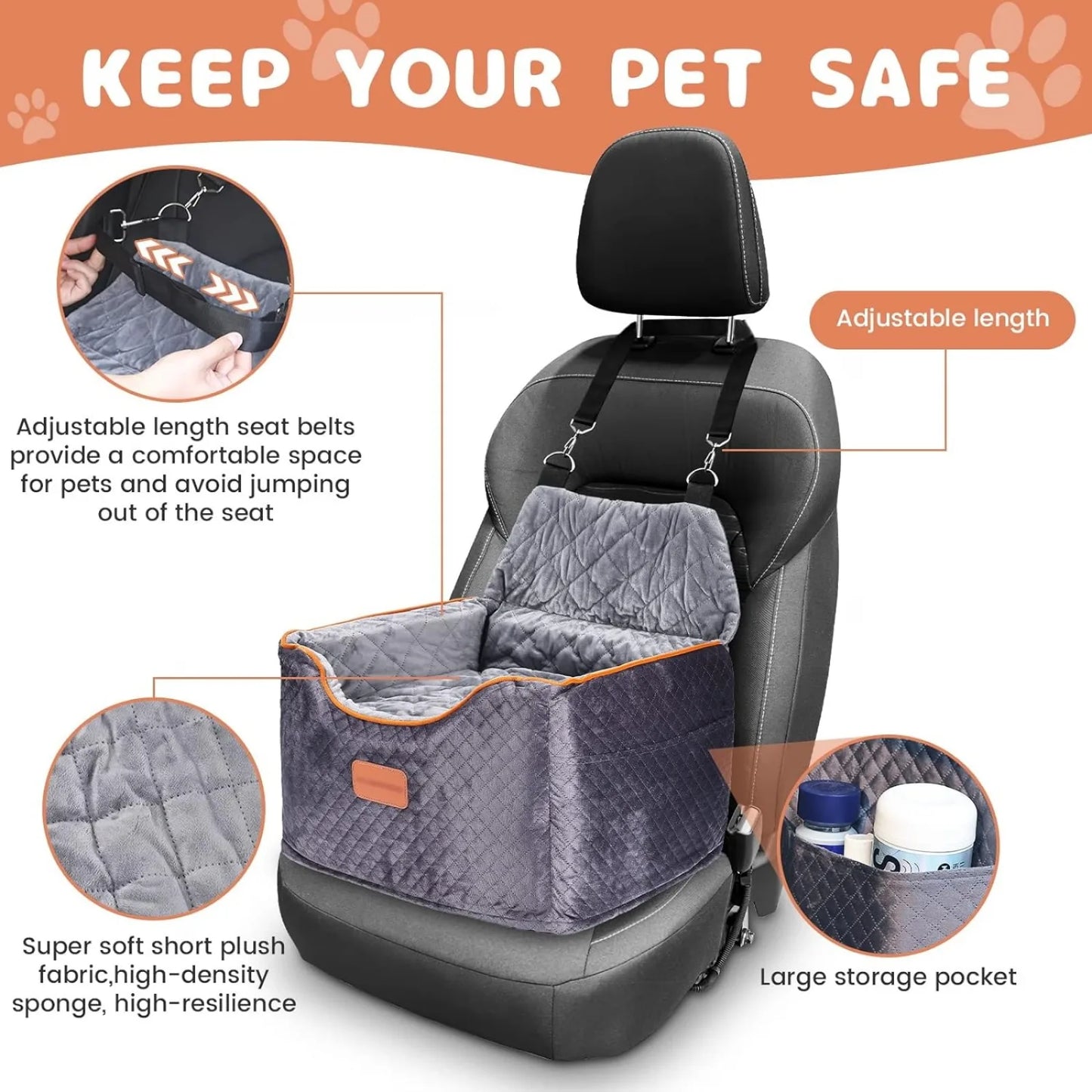 US Memory Foam Booster Dog Car Seat with Washable Removable Cover, Anti-Slip Sturdy Dog Booster