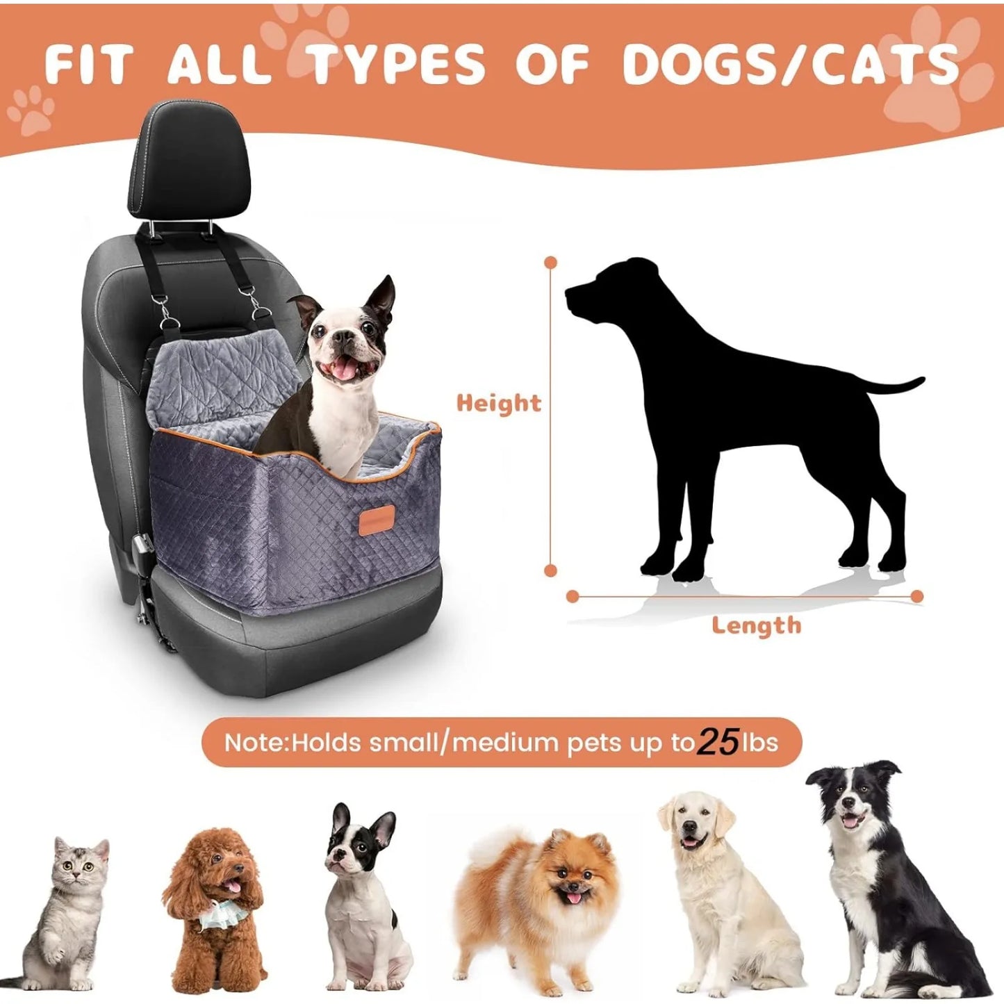 US Memory Foam Booster Dog Car Seat with Washable Removable Cover, Anti-Slip Sturdy Dog Booster