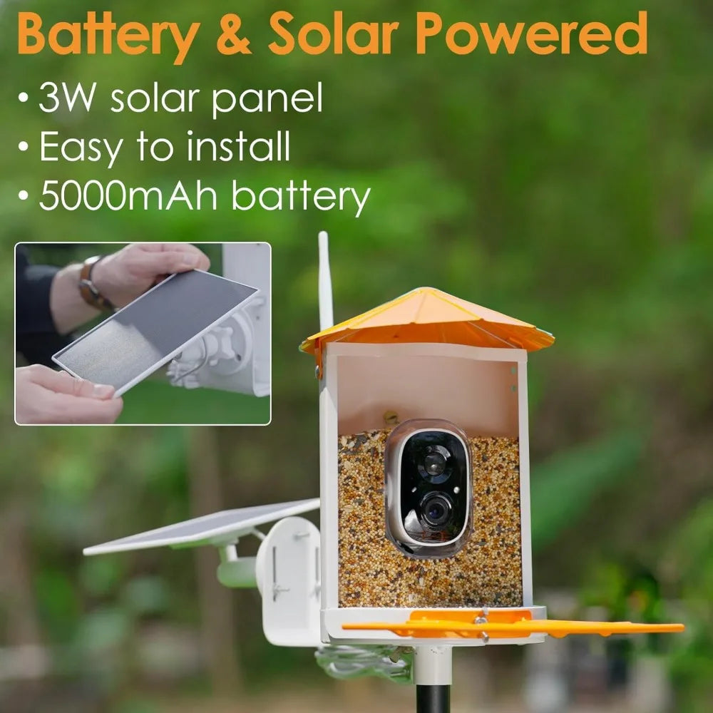 Wireless Bird House with Solar Panel - Motion Activated & Watching HD Bird Video Orange