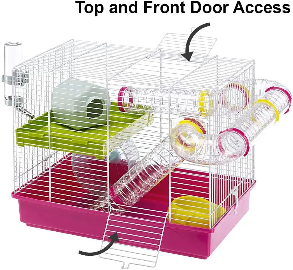 Small Hamster Cage Fun & Interactive Cage Measures 18.11L x 11.61W x 14.8H & Includes All Accessories