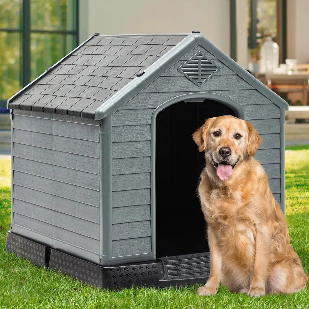 Large Plastic Dog House, Outdoor and Indoor Water Resistant, Easy Assembly, Sturdy, 41"