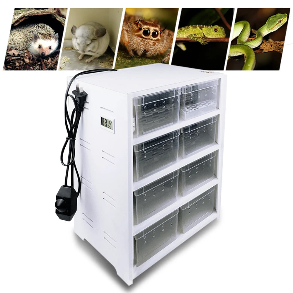 8 Grid Reptile Enclosure Cage Pet Terrarium Breeding Box And Heating Pad