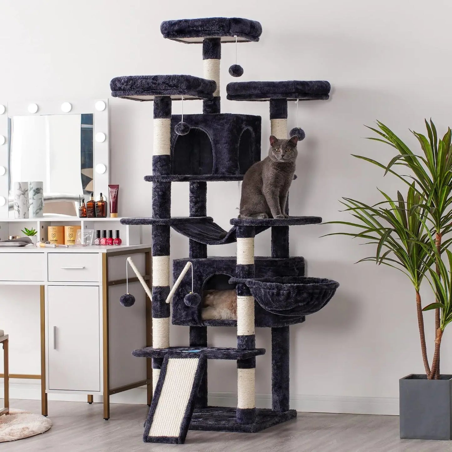 71 inches XL Large Cat Tower Multi-Level Cat House with 3 Padded Perches, Big Scratcher,