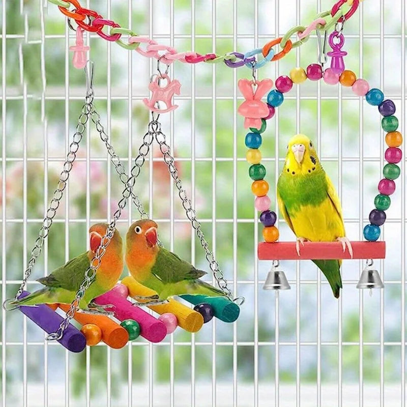 Pet Bird Swing Bell Cage Hammock Hanging Toys