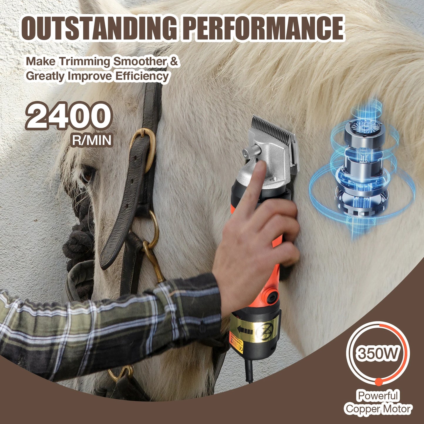 350W Electric Horse Sheep Animal Hair Clipper Shearing Trimmer Shaver 6-Speed Pet Grooming Fur