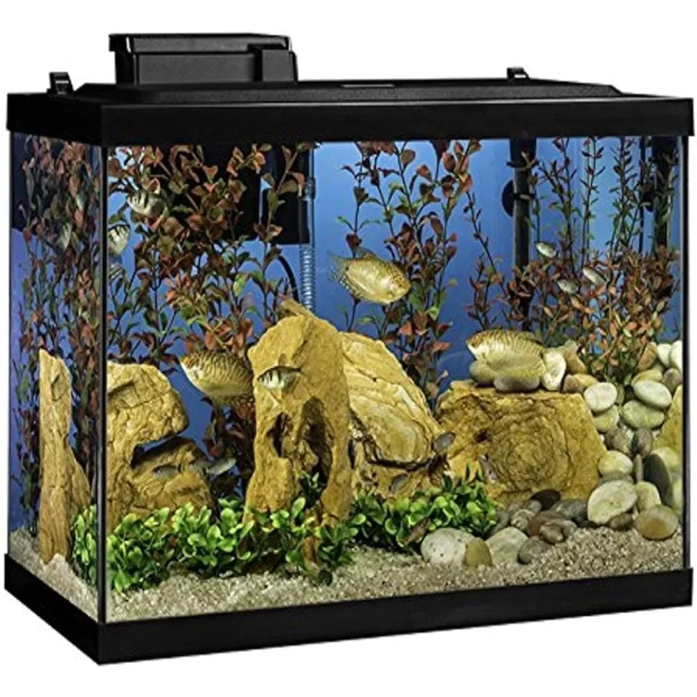 Glass Fish Aquarium Includes LED Lighting and Decor 20 Gallon Tank Kit