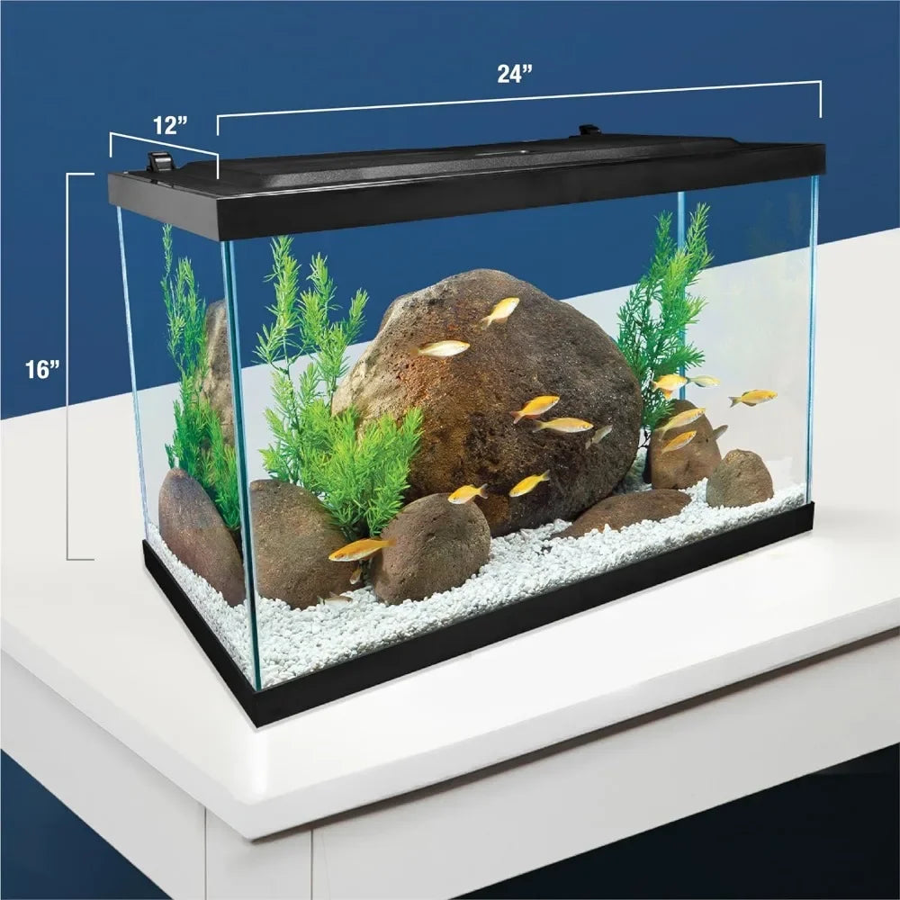 Glass Fish Aquarium Includes LED Lighting and Decor 20 Gallon Tank Kit