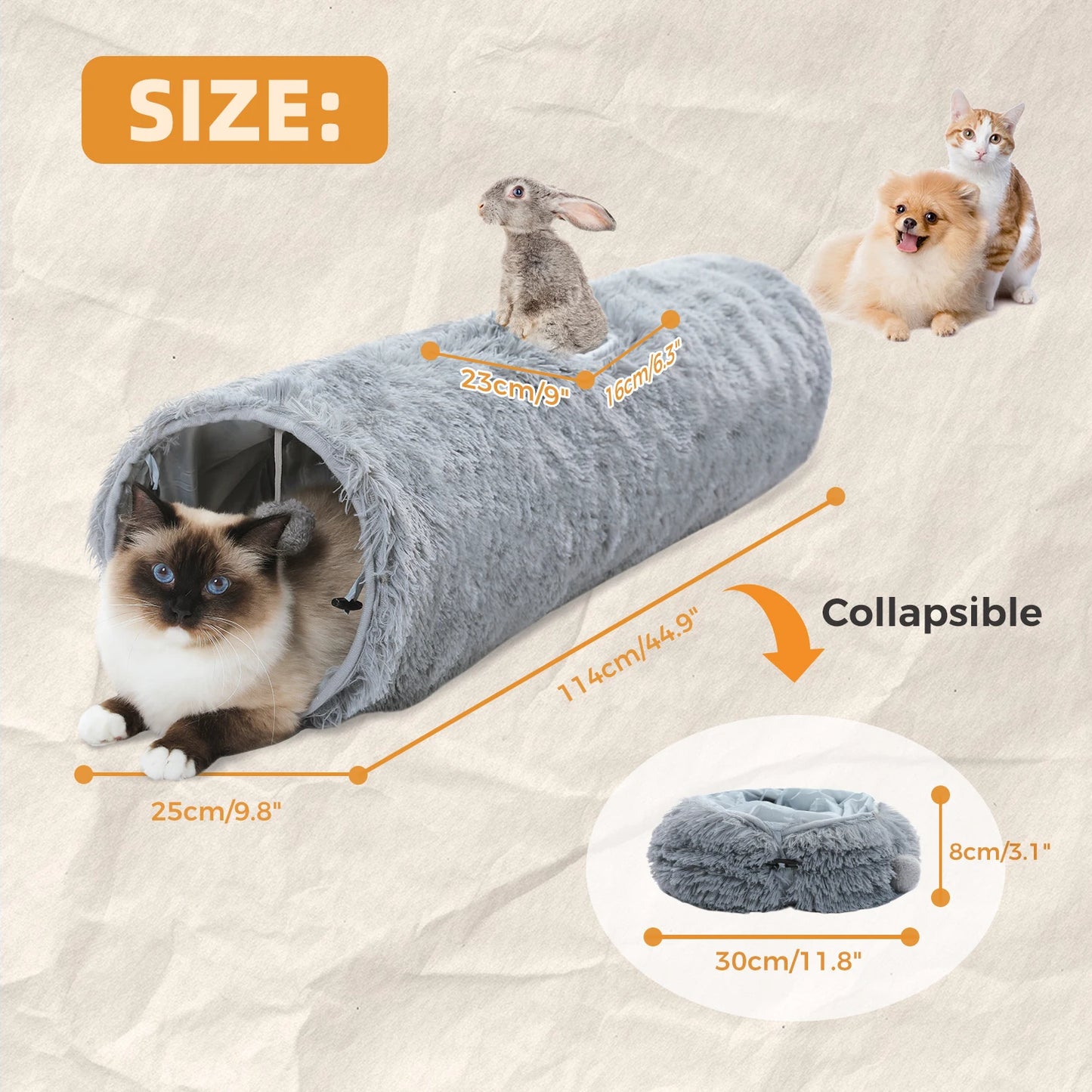 Large Cat Tunnel Collapsible Fluffy Plush Cat Toys for Indoor Cat, Rabbits and Puppies