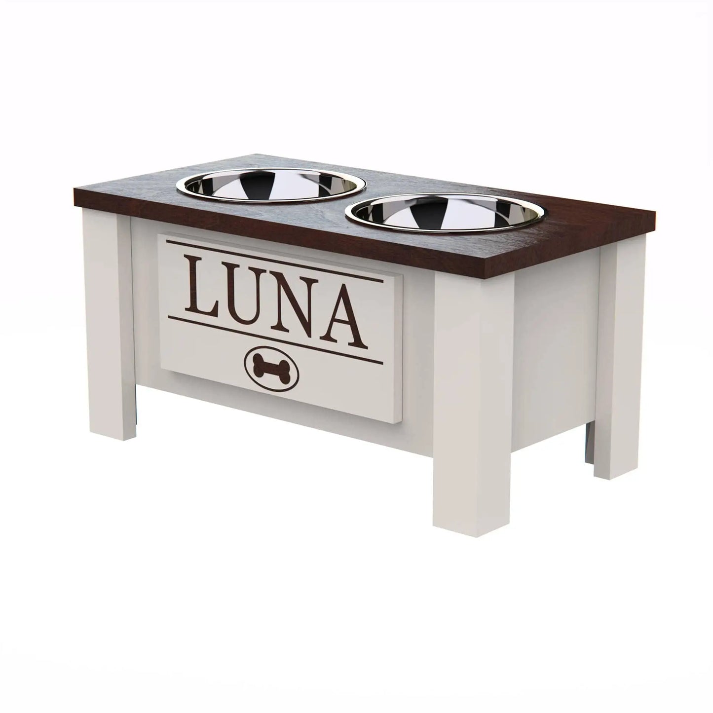 Raised Dog Bowl Stand with Internal Storage Elevated Dog Bowls with Double Stainless Steel Dish