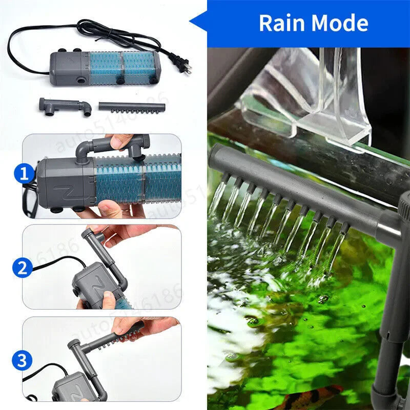 4-in-1 Internal Aquarium Fish Tank Filter Submersible Water Pump Oxygen Improve Water circulation