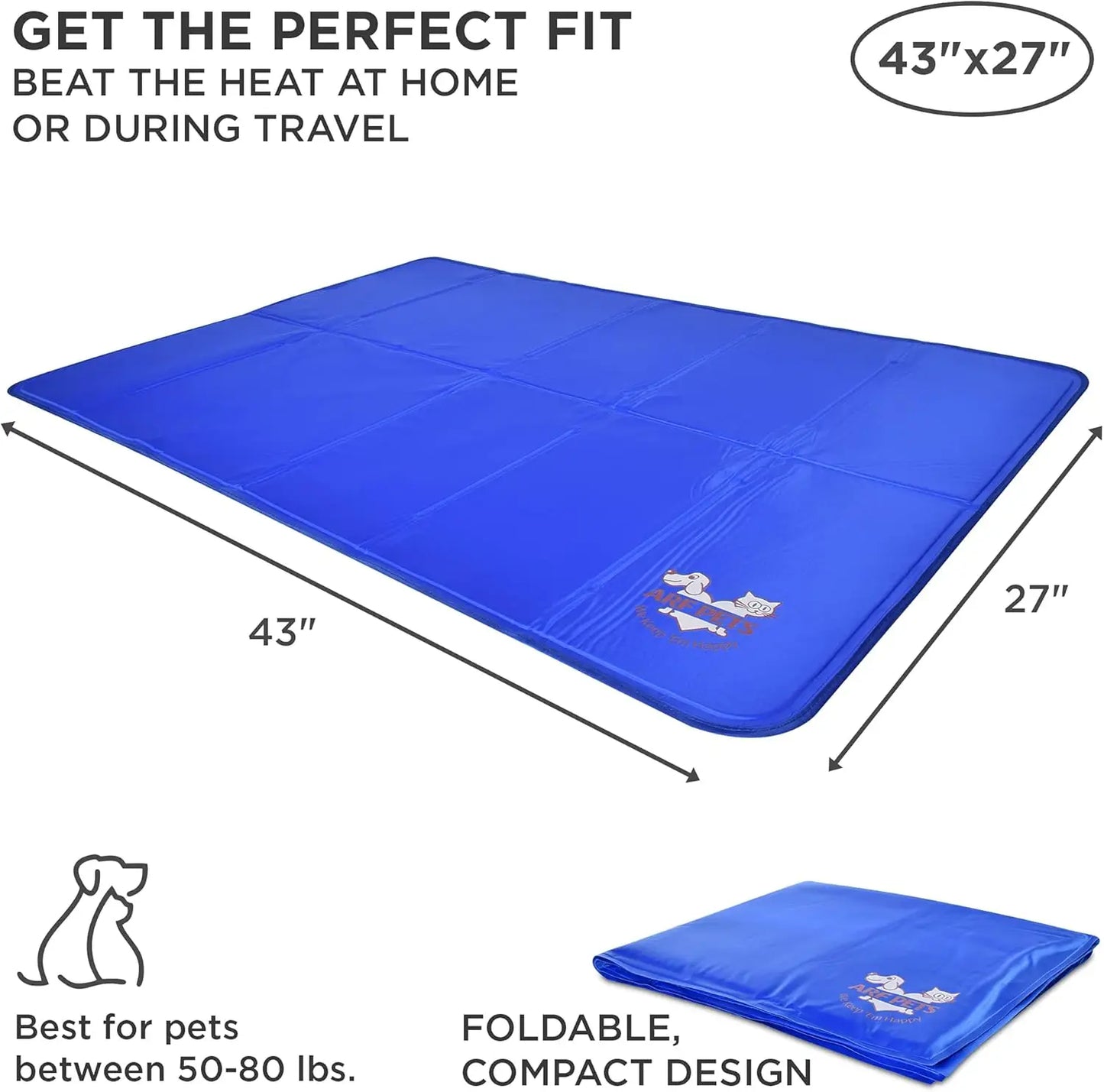 Dog Cooling Mat 27” x 43” for Kennels, Crates and Beds, Non-Toxic, Durable Solid Self Cooling Gel Material