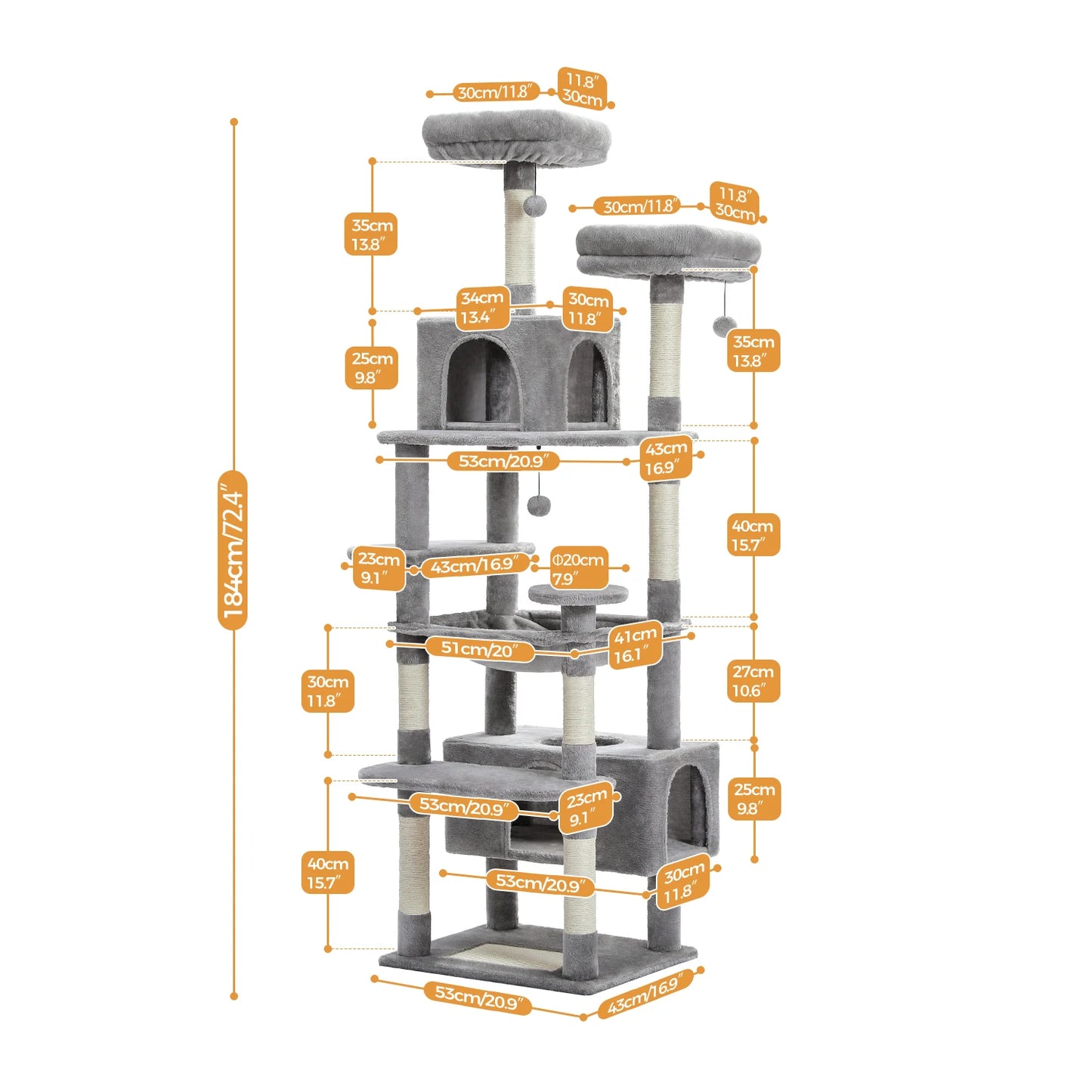 Large Cat Tree and Tower With Sisal-Covered Scratching Posts Spacious Hammock Padded Perches and Condos