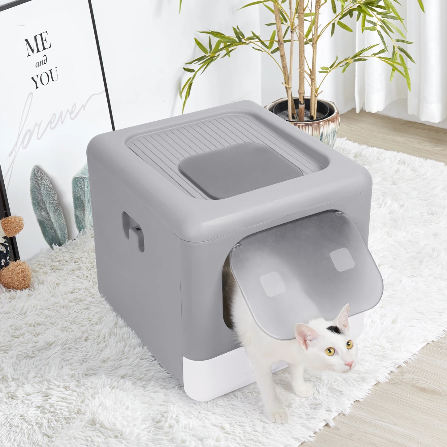 Cat Litter Box with Scoop and Tray Sifting Enclosed Foldable Kitten Toilet Detachable