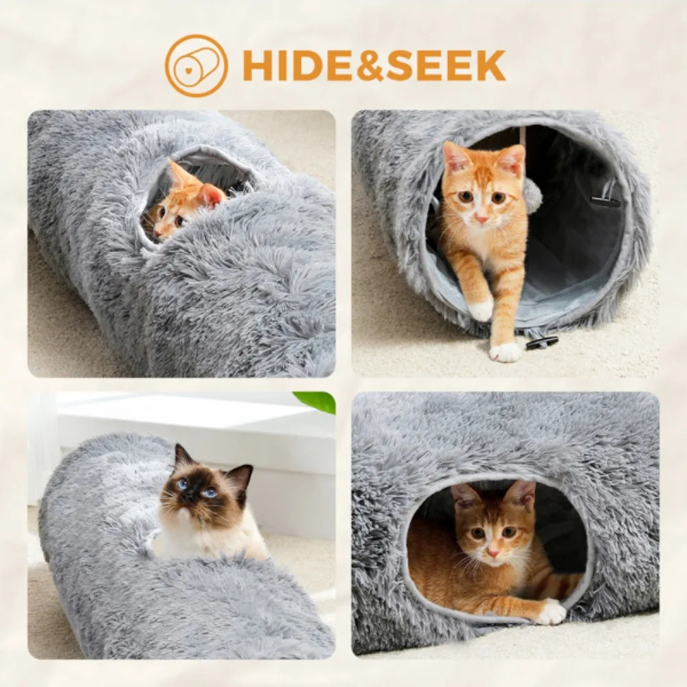 Large Cat Tunnel, 44.9 Inches Long 9.8 Inches in Diameter, Collapsible Fluffy Plush Cat Toys