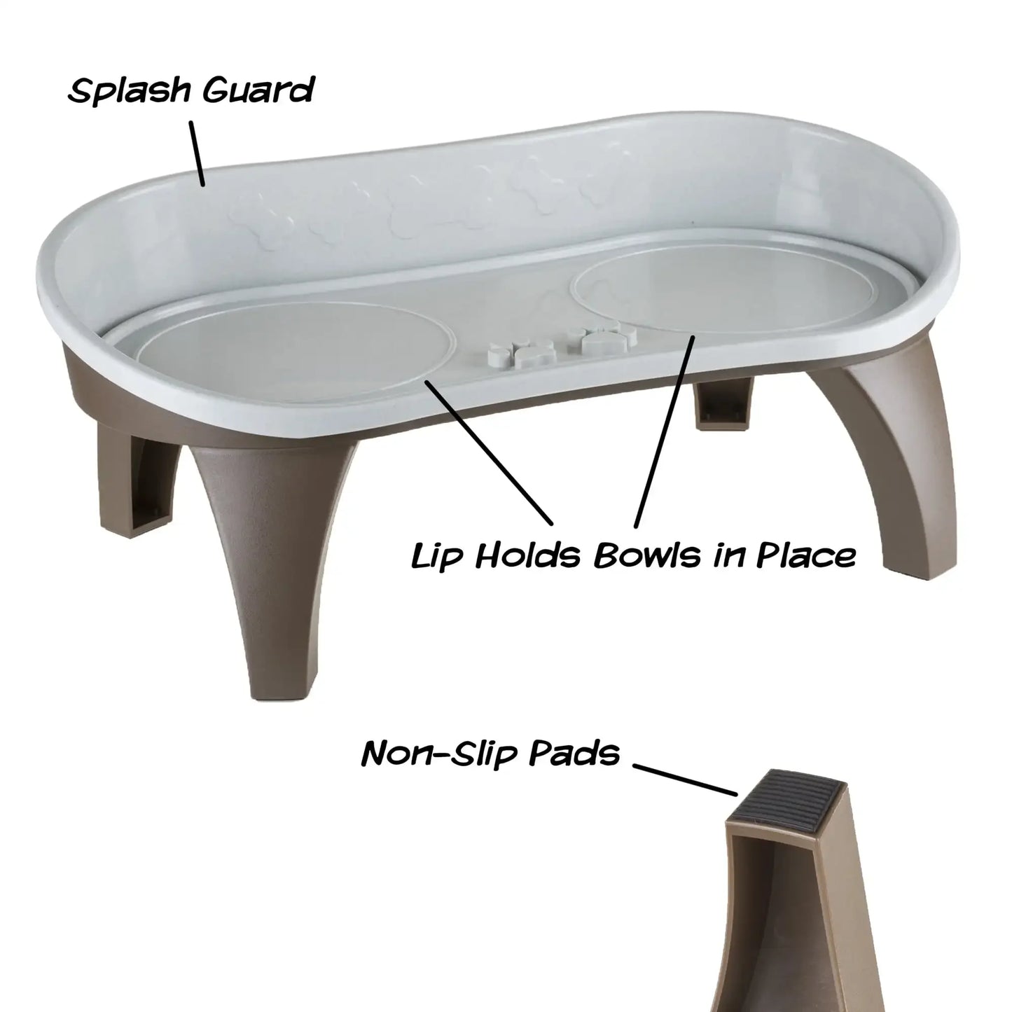 Elevated Pet Feeding Tray with Splash Guard and Non-Skid Feet, 21"L x 11"W x 8.5"H