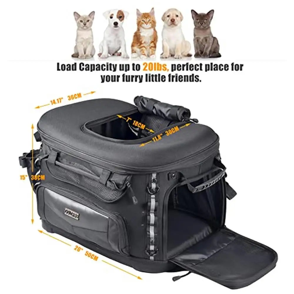 Motorcycle Pet Carrier Crate Bag Storage Rain cover Bowls Reflective Straps Safety Durable Portable