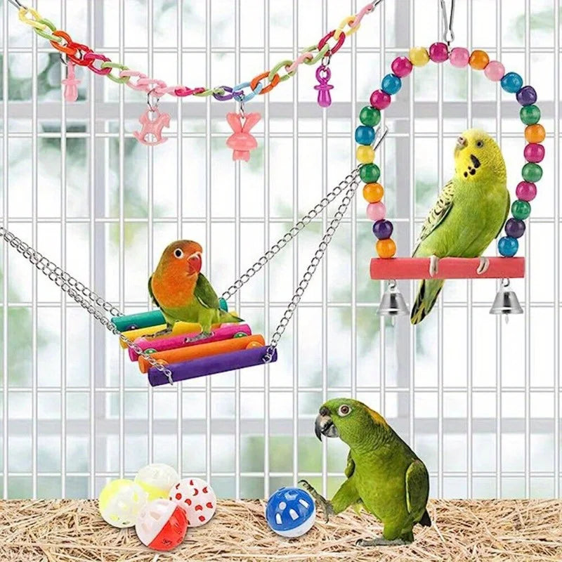 Pet Bird Swing Bell Cage Hammock Hanging Toys