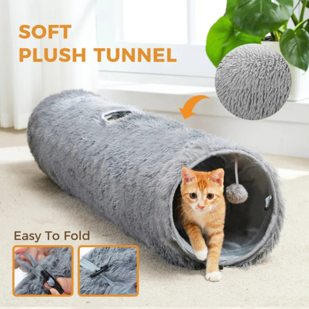 Large Cat Tunnel, 44.9 Inches Long 9.8 Inches in Diameter, Collapsible Fluffy Plush Cat Toys