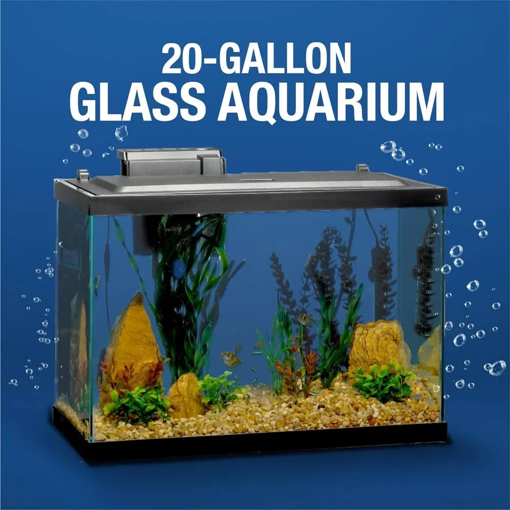 Glass Fish Aquarium Includes LED Lighting and Decor 20 Gallon Tank Kit