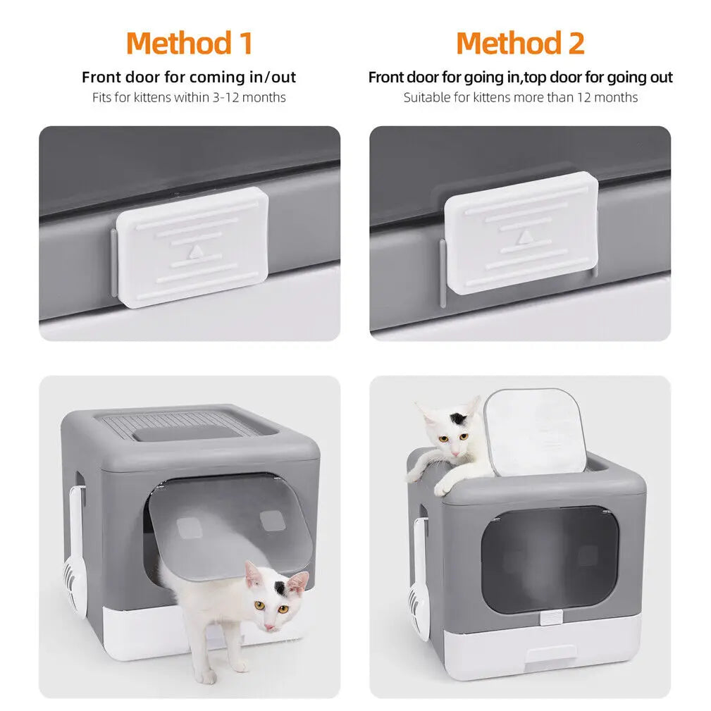 Cat Litter Box with Scoop and Tray Sifting Enclosed Foldable Kitten Toilet Detachable