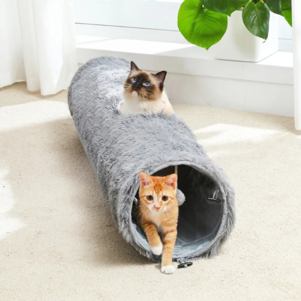 Large Cat Tunnel, 44.9 Inches Long 9.8 Inches in Diameter, Collapsible Fluffy Plush Cat Toys