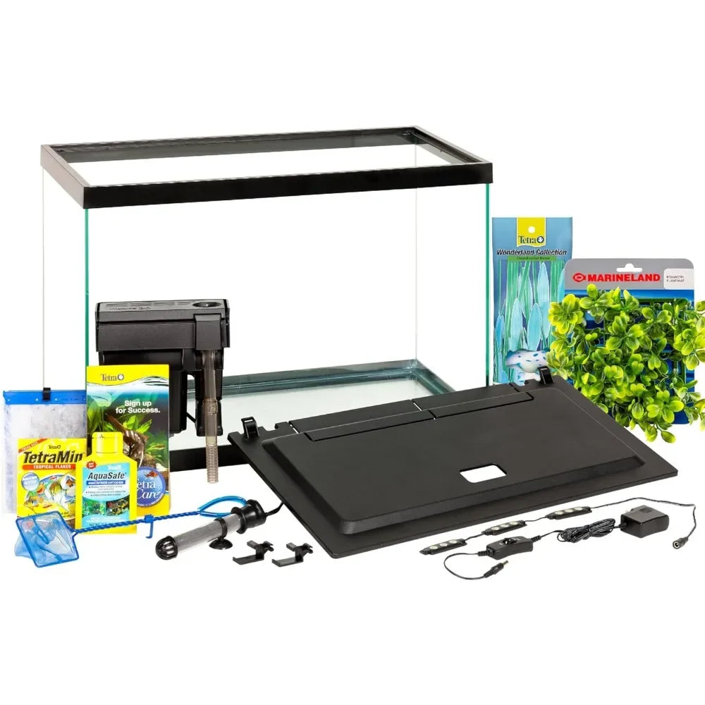 Glass Fish Aquarium Includes LED Lighting and Decor 20 Gallon Tank Kit