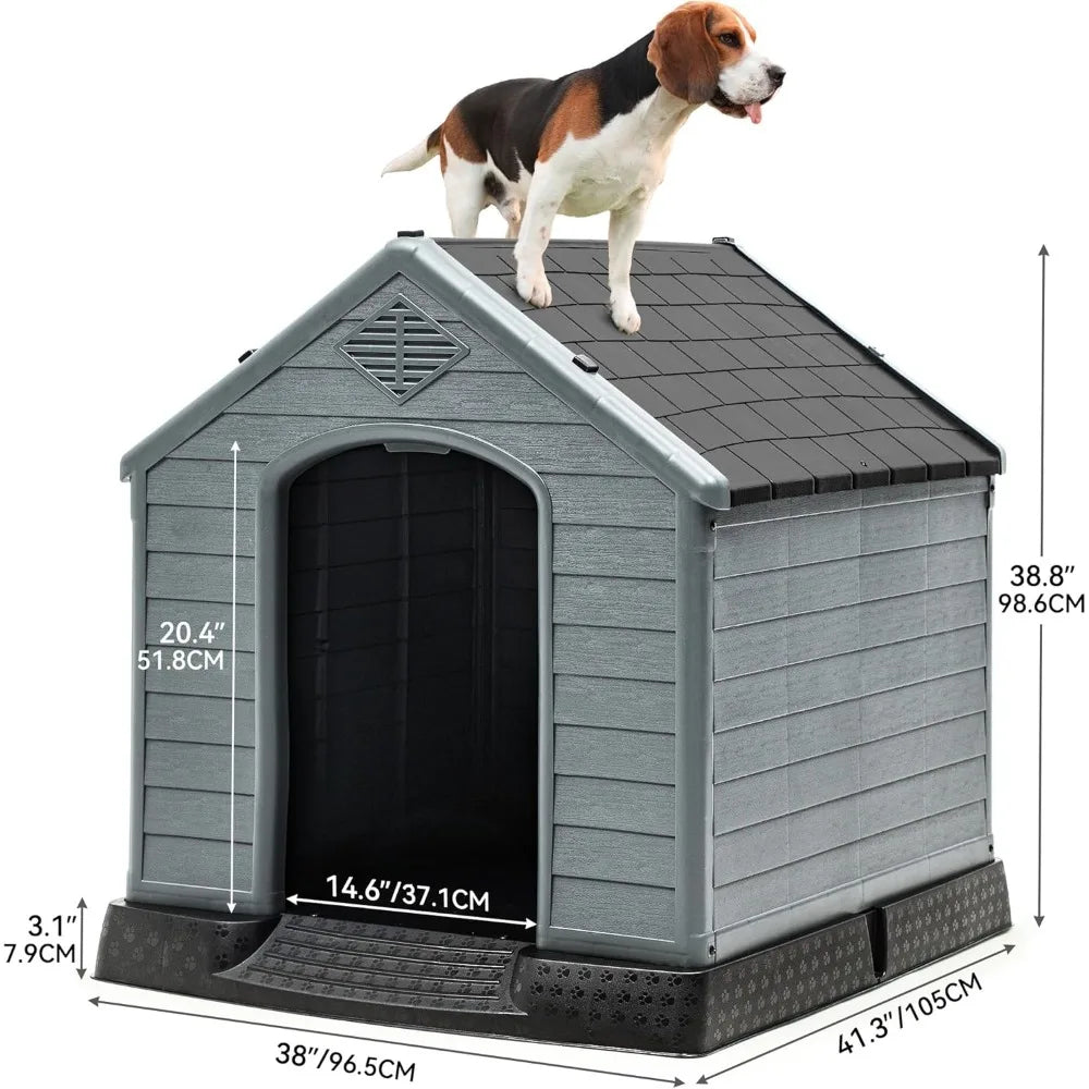 Large Plastic Dog House, Outdoor and Indoor Water Resistant, Easy Assembly, Sturdy, 41"