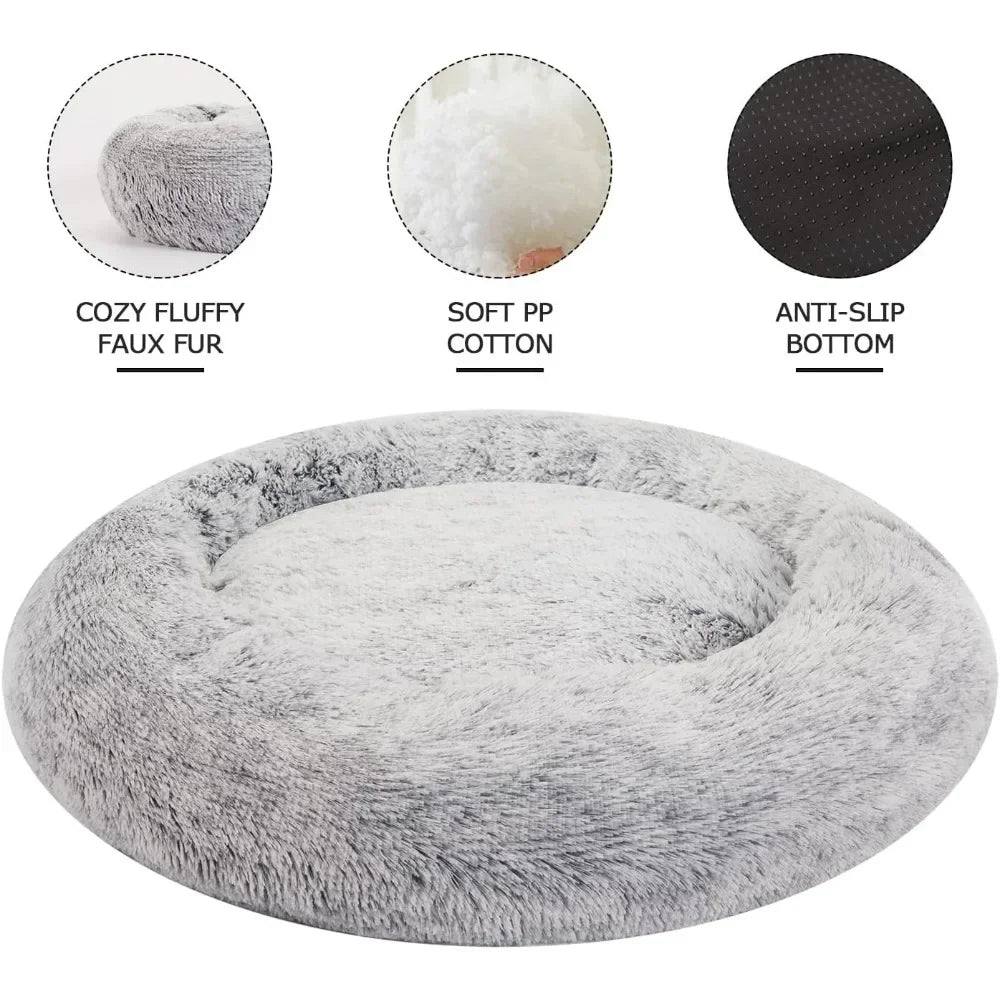 45 Inches Anti-Anxiety Washable Plush Round Pet Beds, Non-Slip Bottom, Calming Donut Dog Bed