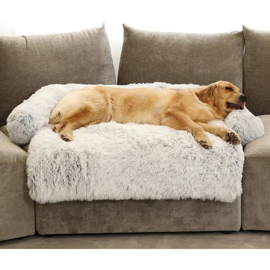 Calming Dog Bed Fluffy Plush Furniture Protector with Removable Washable Cover