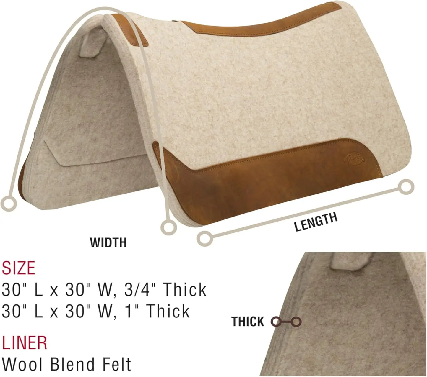 Weaver Leather Equine Contoured Wool Blend Felt Saddle Pad - Moisture-Wicking Blend for Comfort